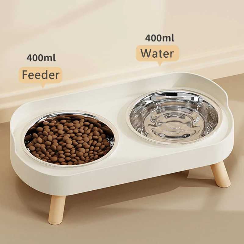 Double Elevated Cat Dog Bowls Stainless Steel NonSlip Pet Food Water Dish with Stand AntiSplash Slow Feeder Pet Supplies C251009