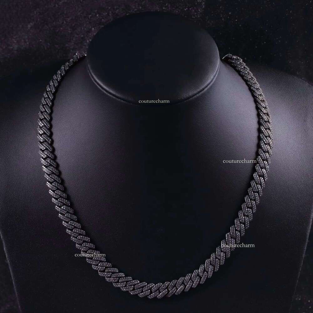 VVS Dia 2rows 10mm 12mm S Sier Hip Hop Necklace Men Black Moissanite Cuban Link Chain For Fashion Jewelry