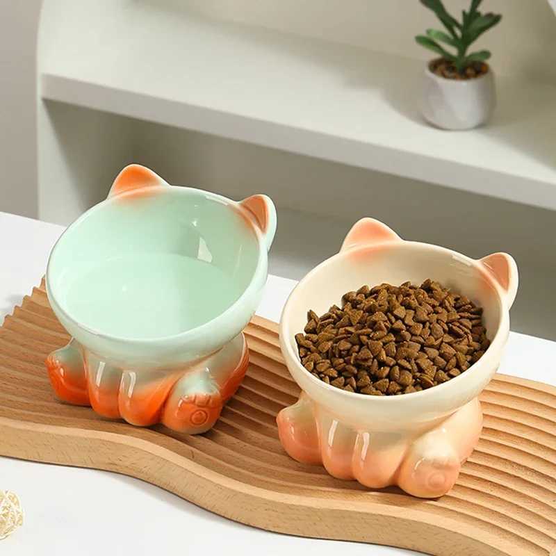 New Cute Ceramic Gradient Cat Bowl Food Antitipping Drinking Protecting Cervical Vertebrae Bowl For Cats Dog Accessories C251009