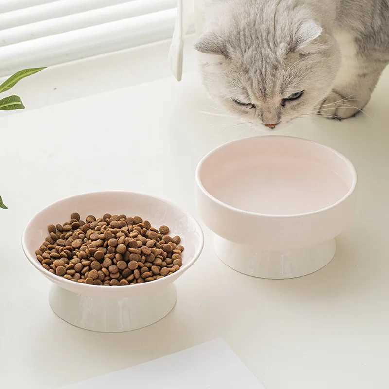 Pet Ceramic Cat Bowl Cervical Vertebrae Protective Cat Food Water Bowl Oblique Mouth Dish Pet Supplies C251009