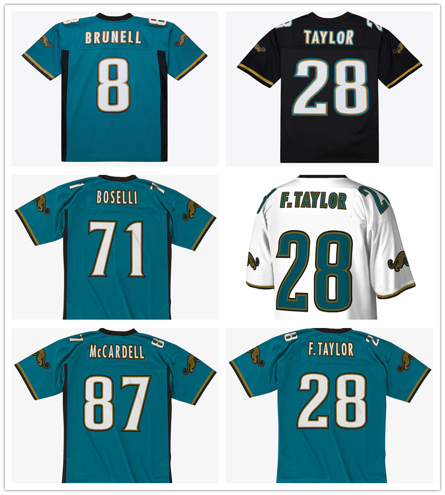 S-6XL Vintage Football Jersey 8 Mark Brunell 28 Fred Taylor 71 Tony Boselli 87 Keenan McCardell Men Women Youth Retro All Stitched