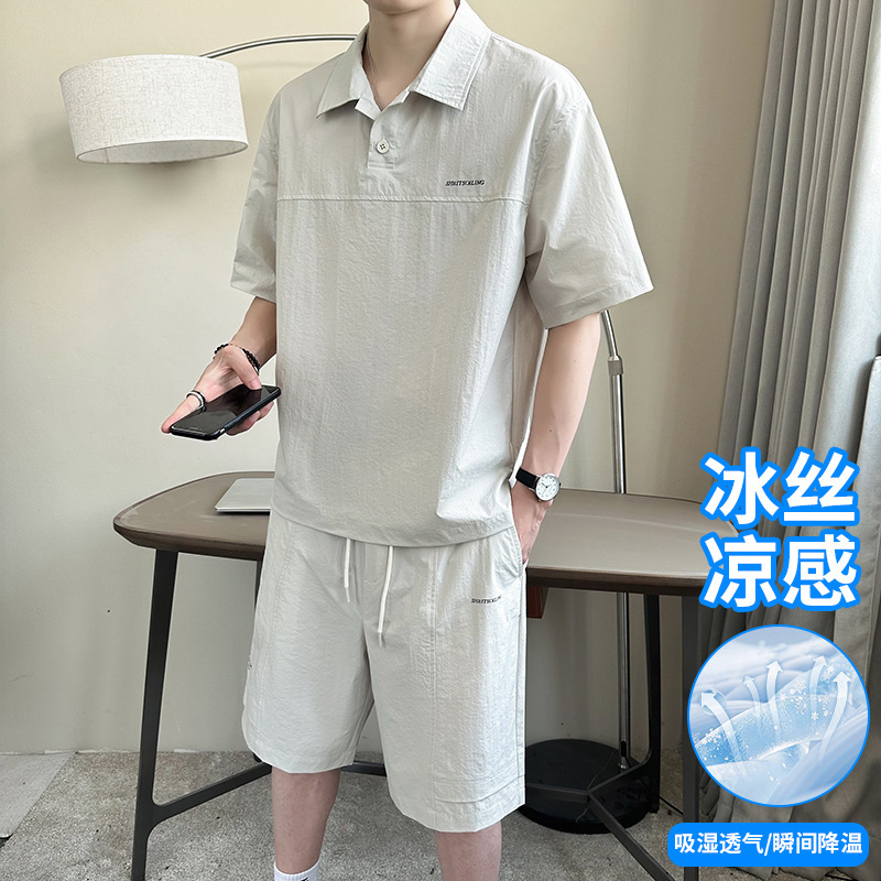 Ice Silk Short Designer Hoodie Sleeve T-shirt Men Cool Quick Dry 2025 Summer New Style Turn-down Collar Polo Shirt Designer Shirt Men Matching