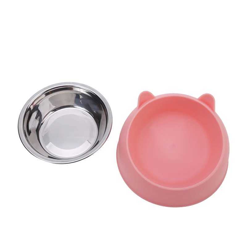 Lovely Cat Bowl Creative Inclined Kitten Puppy Food Feeding Stainless Steel Bowls Cats Drinking Feeder Pet Dogs Cats Feeders C251009
