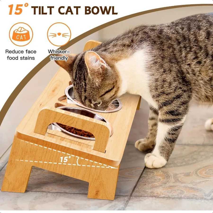 Elevated Cat Food Bowl 3 Stainl Steel Raised Cat Bowls with Stand 15Tilted Cat Bowl for Small Dog Cat Food and Water Bowl Set A C251009