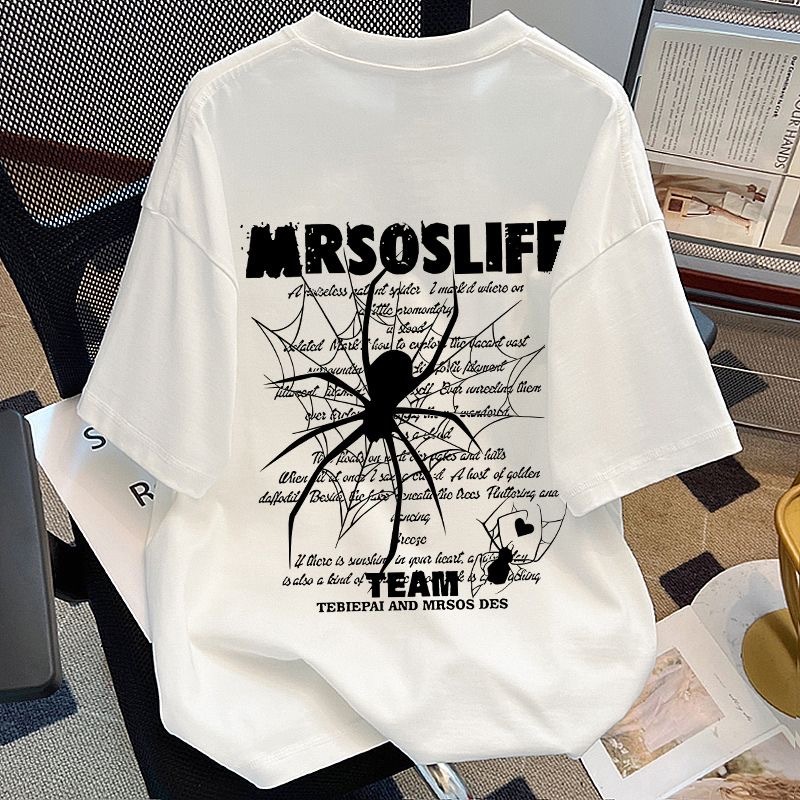 American Style Trendy Brand Spider Print Short Designer Hoodie Sleeve T-shirt For Men And Women Summer High Street Heavy Cotton Couple Loose Fit Designer Shirt Half