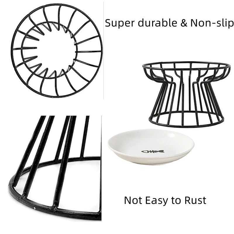 2024 New Pet Ceramic Bowl Iron Rack Cat Food Snacks Canned Plate AntiBlack Chin AntiTurning Water Does Not Leak Easy To Eat C251009