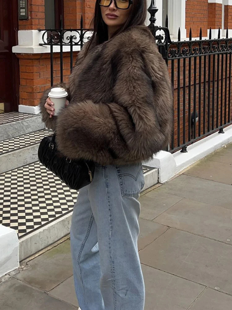 Short Faux Mink Coat Winter Brown Faux Fur Coat Woman Clothing Loose Fluffy Faux Fur Jacket Woman Fur Coats Tops 251008