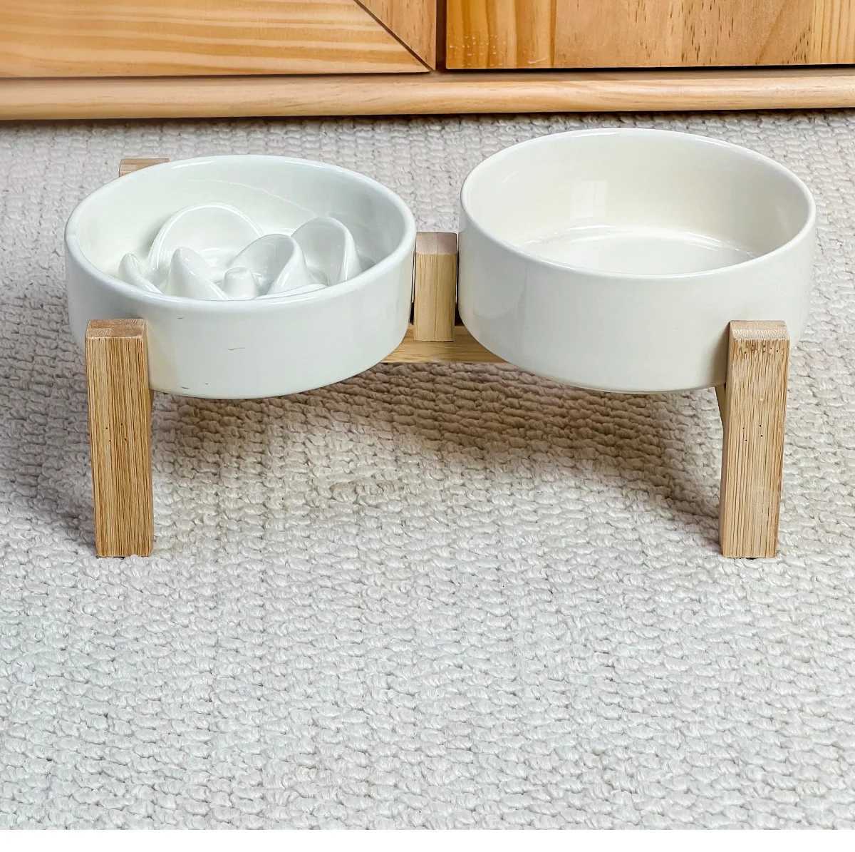 Creative Simple Solid Color Pet Bowl With Bowl Stand To Prevent Tipping Over Cat Bowl AntiChoking Feeding Bowl Cat Water Bowl C251009