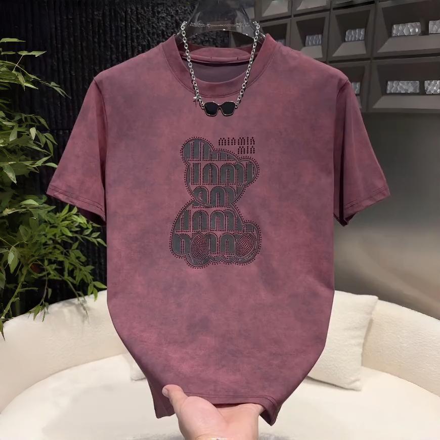 Summer Trendy Bear Rhinestone Tie-dye Round Neck Short Sleeve Men's Simple Fashion Loose Versatile Designer Hoodie Casual Designer Shirt Half Sleeve T-shirt