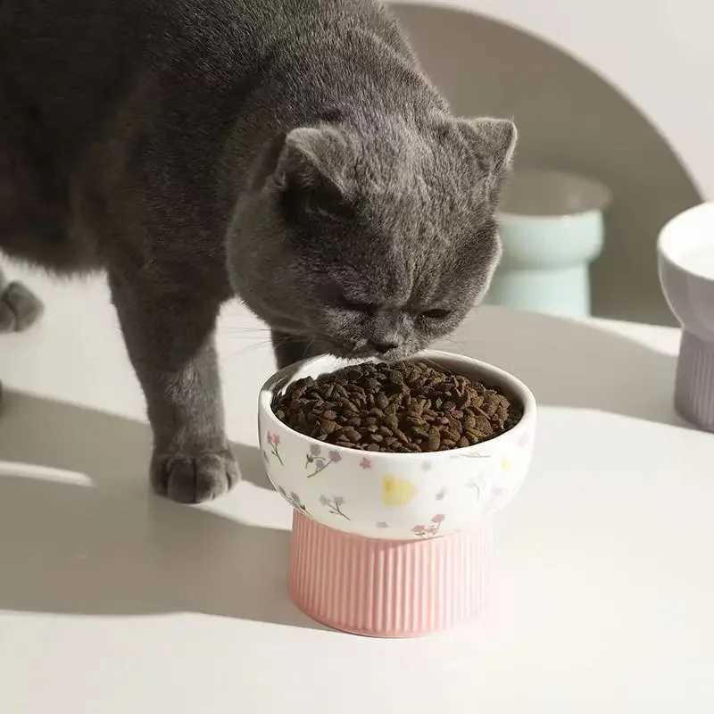 Cat Nordic Style Food Water Bowl Pet Animal Ceramic Eating Dishes High Foot Raised Puppy Cats Matte Bowls Elevated Dog Bowls C251009