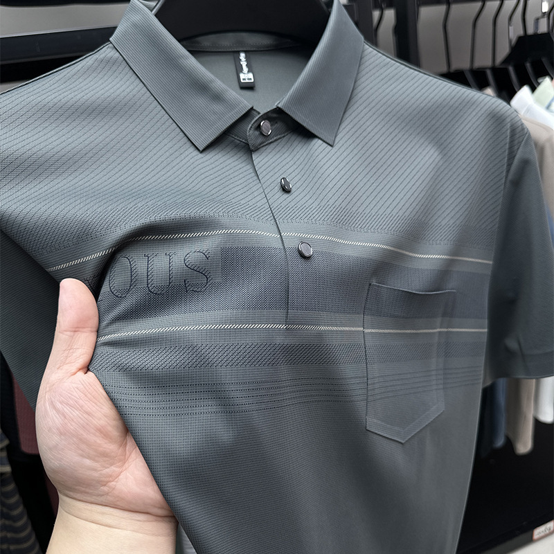 Designer Shirt Sleeve T-shirt For Men Summer Turn-down Collar Middle-aged Men's Polo Shirt Real Pocket Wrinkle-free Breathable Designer Hoodie Dad's Top