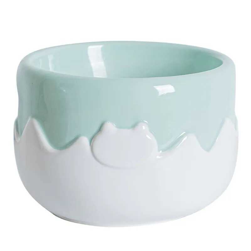 Ceramic Pet Bowl Wide Mouth Elevated Feeder NonSpill Cat Dog Food Water Dish for Eating Drinking with Neck Suppor C251009