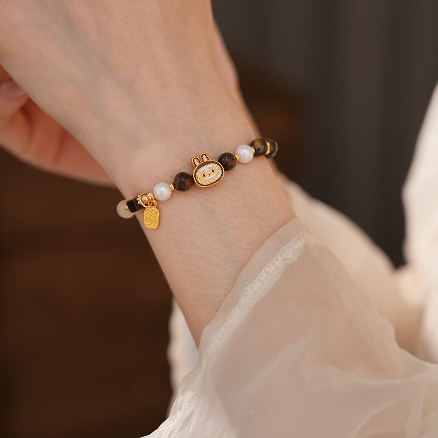 Tiger's Eye Beaded Labubu Stretch Bracelet - Retro Cartoon Playful Style Bracelet with Elegant, Niche and High-End Vibe for Women