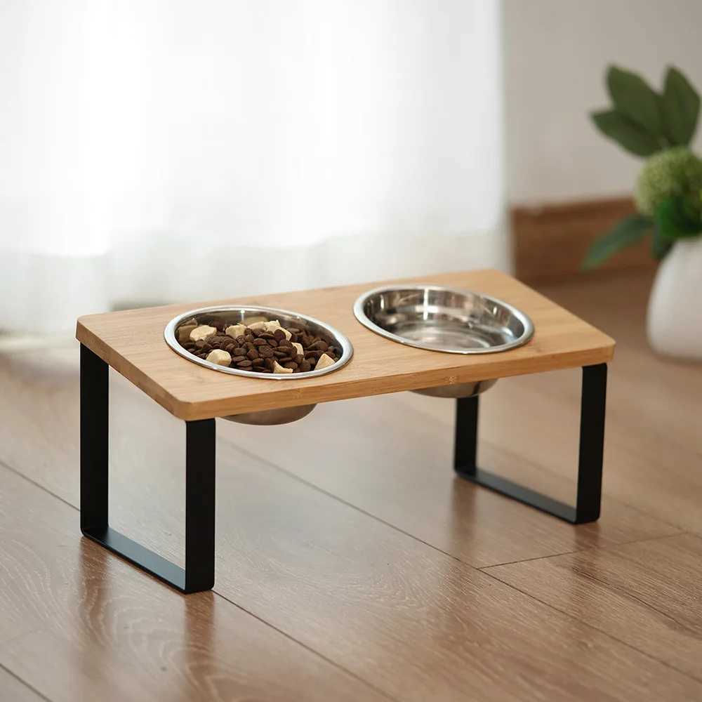 Elevated Slanted Kitten Plate Set of 2 Stainless Steel Plates for Indoor Cats 2 Bowl Cat Feeder Easy to Assemble C251009