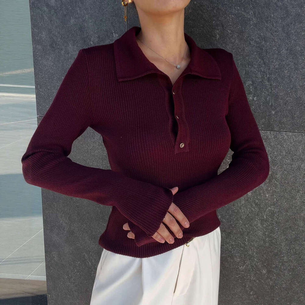 Single-Breasted Long-Sleeve Knitted Sweater Autumn Winter Base Shirt Slim Fit Solid Color Basic Top For Women B5