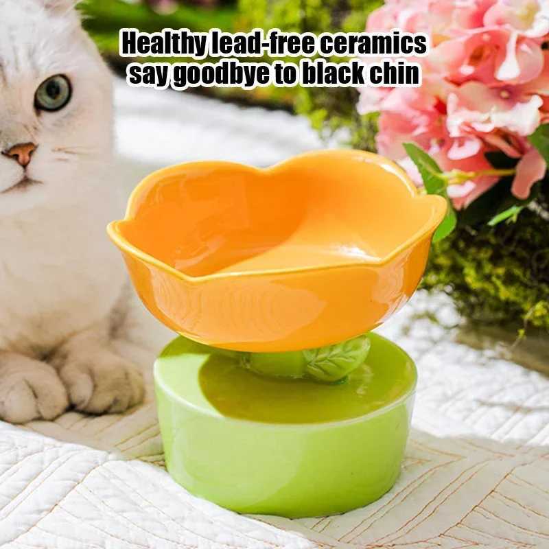 2023 Cute Pet Bowl Creative FlowerShaped Bowl Cat Food Ceramics Water Bowl Pet Accessories For Cats Pet Products C251009