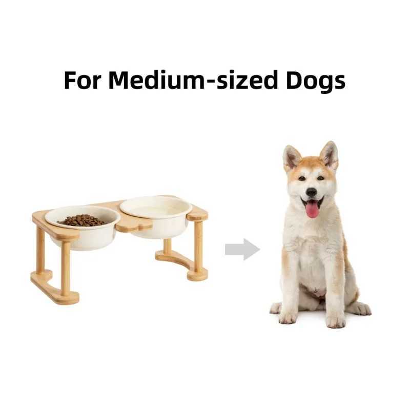 Ceramics Raised Dog Bowl with NonSlip Stand Elevated cat Bowl for Medium pet Food and Water Bowl Dog Dish Pet Feeding dishl C251009