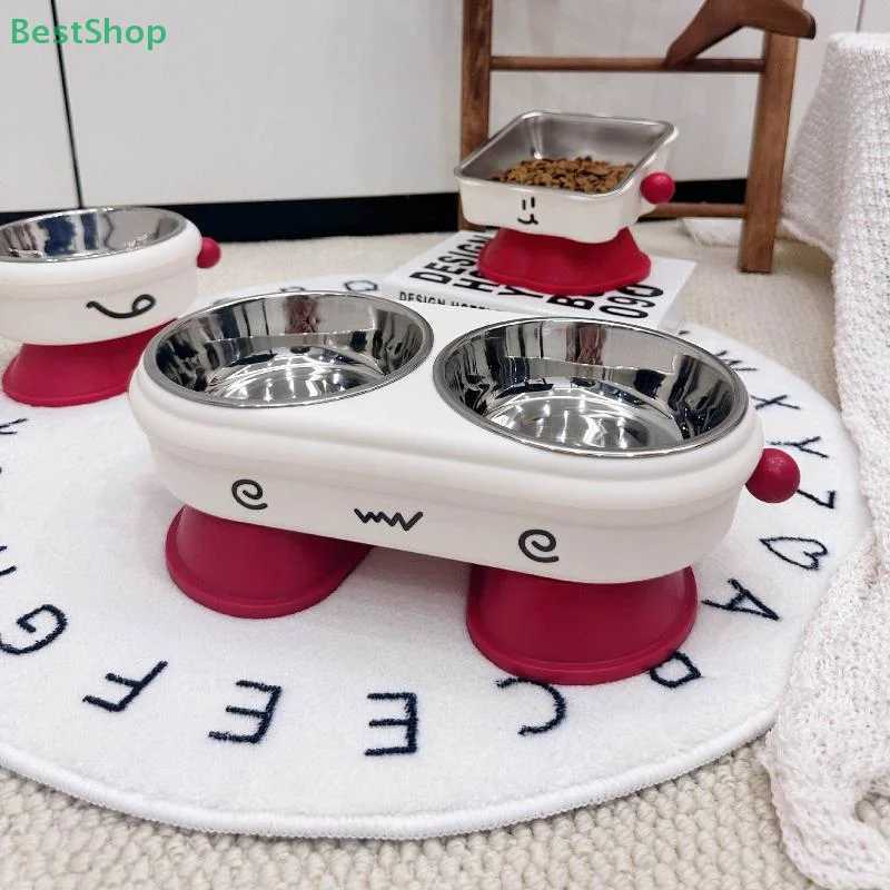 VictoriaHigh Footed Pet Bowl Cat Dog Feeder Stainless Steel Pet Bowl C251009