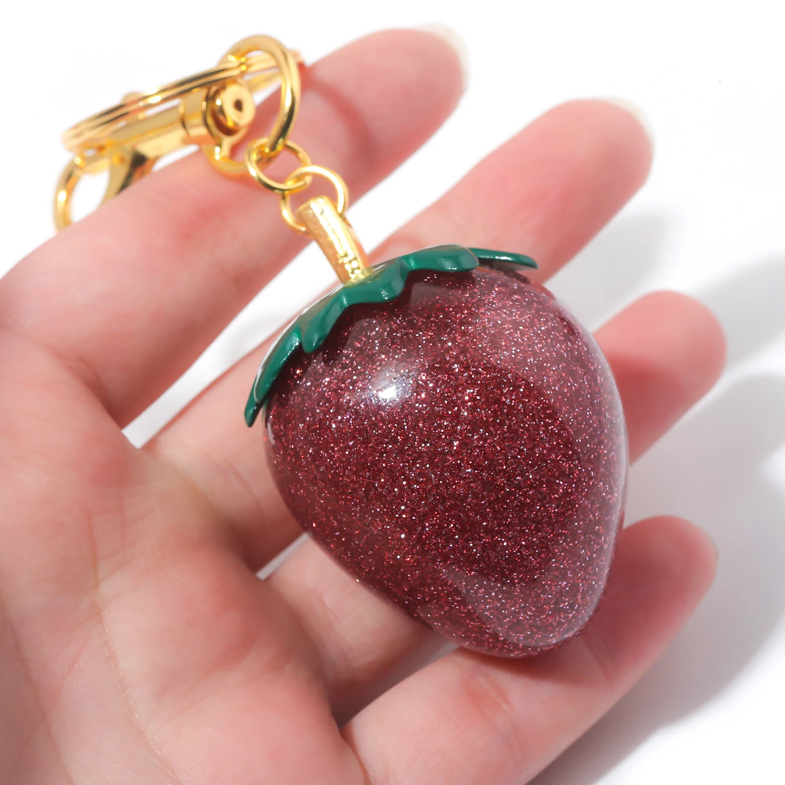 Glitter Strawberry Bag Charm Keychain Exquisite Red Crystal Cherry Apple Key Chain for Women Bag Purse Pendant Accessories Gift 251010