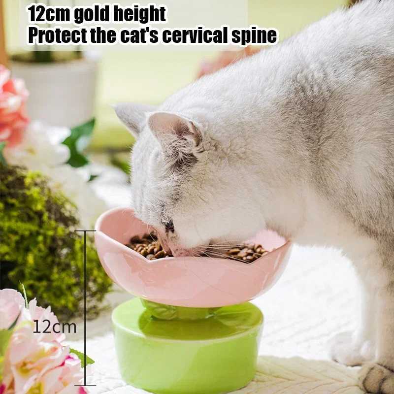 2023 Cute Pet Bowl Creative FlowerShaped Bowl Cat Food Ceramics Water Bowl Pet Accessories For Cats Pet Products C251009