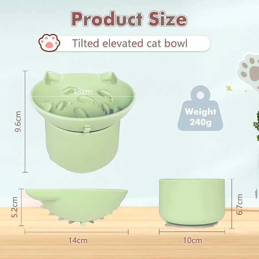Silicone Slow Feeder Cat Bowl Elevated Cat Slow Feeder with Suction Cups MultiAngle Tilt Design No Black Chin Suitable for Dry C251009