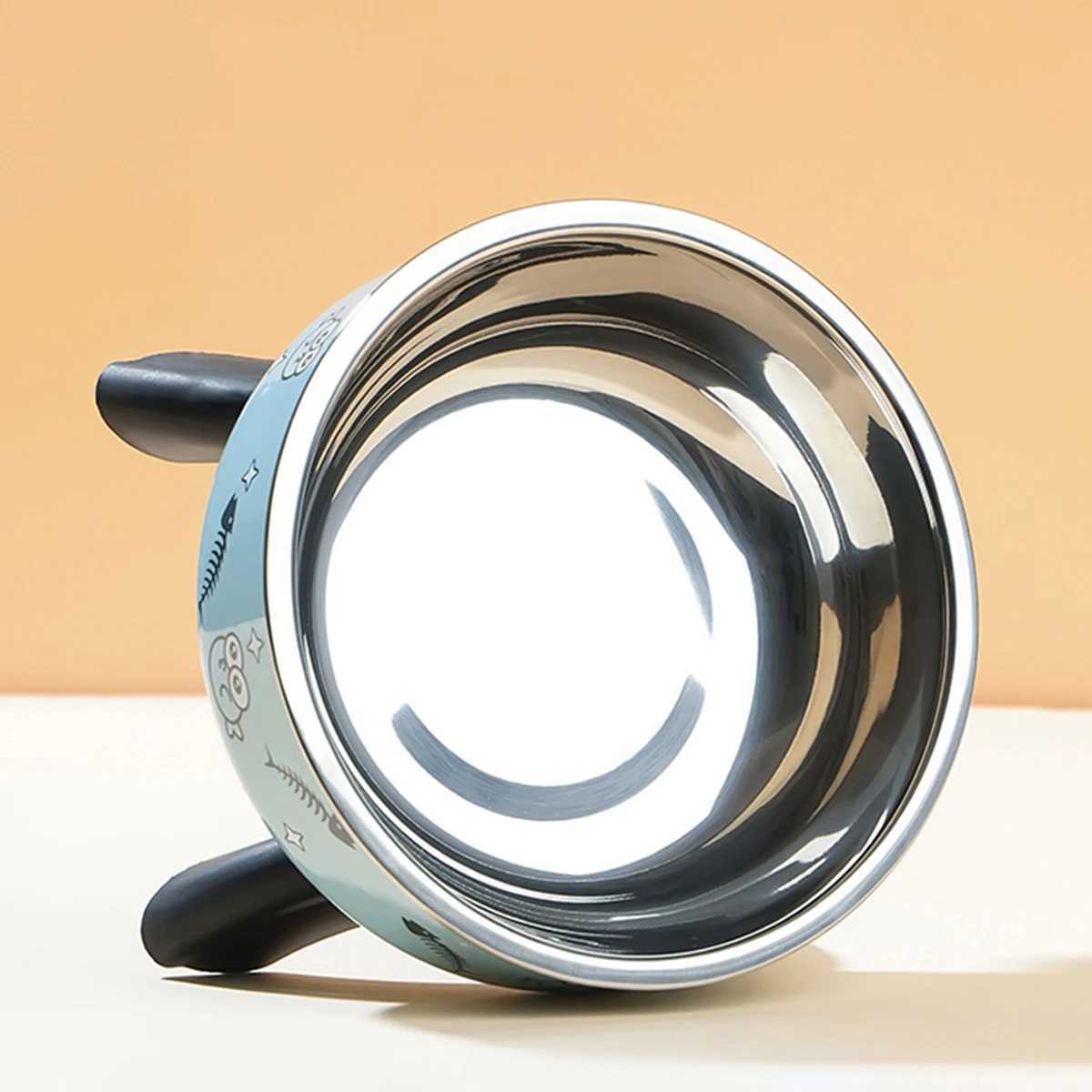 A cartoon printed highlegged pet bowl largecapacity stainless steel dog bowl neckprotecting cat bowl universal fashion and C251009