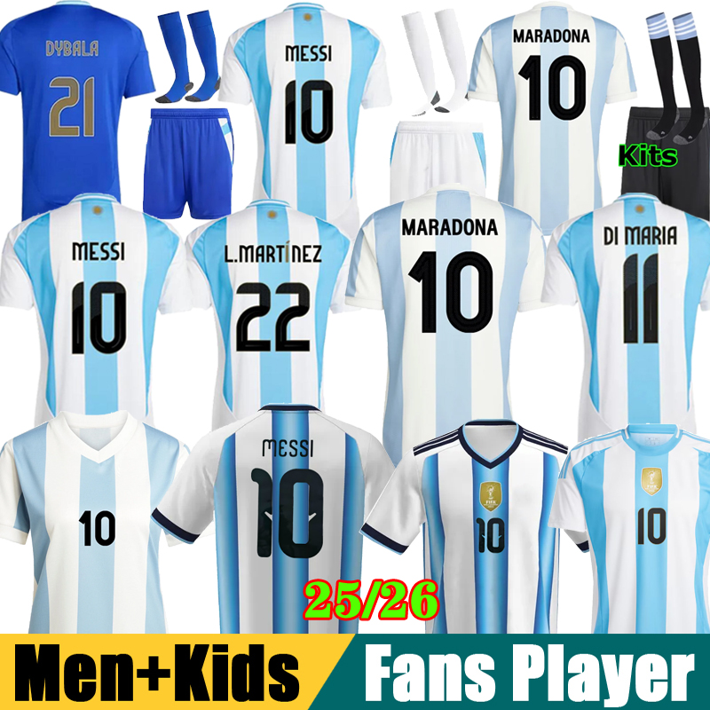 25 26 Argentina national team MESSIS Soccer Jerseys DI MARIA football Jerseys MARTINEZ ALVAREZ fans and Player jerseys J.ALVAREZ DYBALA Kids Kit Men football Shirt