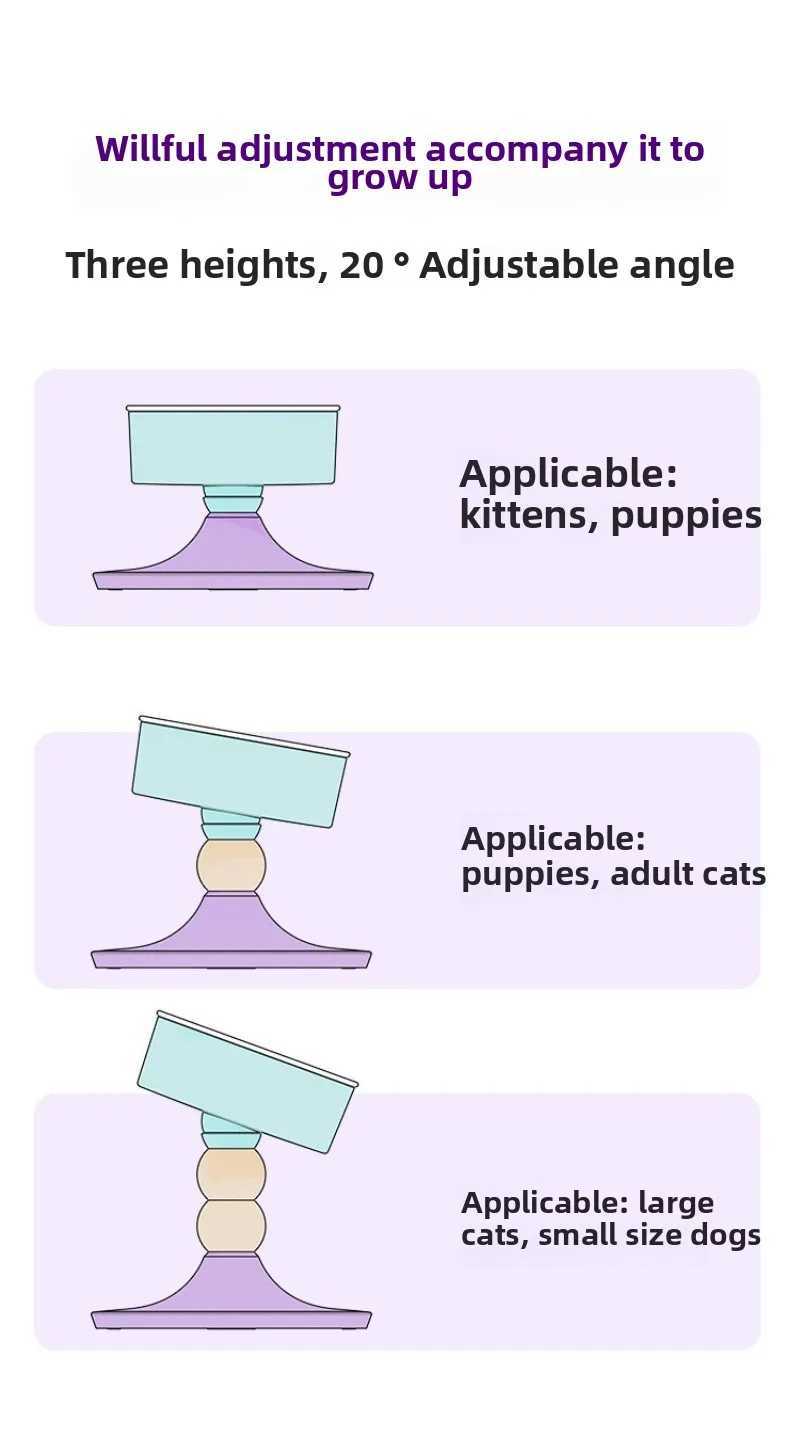 Pet Lifting Cat Bowl Adjustable Ceramic Cat Bowl Tilting Neck Protector High Foot Bowl Feeding Dog Bowl Edible C251009