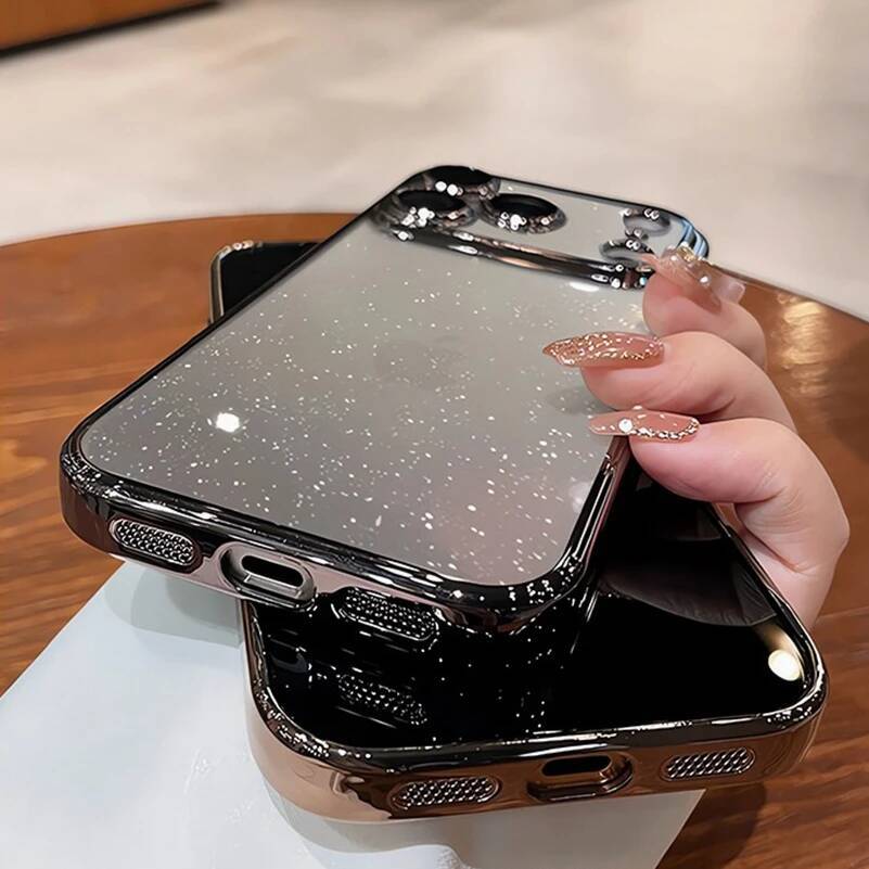 Ultra Thin Slim Transparent Glitter PC Case for iPhone 16 15 14 13 12 11 Pro Max Plus 17 Air Clear Camera Protector New Cover
