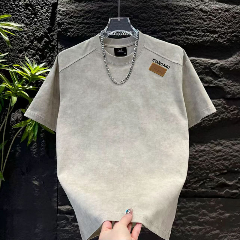 Men's Short Sleeve 2025 Summer New Trendy Brand Letter Embroidered Logo Designer Shirt Drop Designer Hoodie Shoulder T-shirt Celebrity Ins Tie-dye Pullover Short