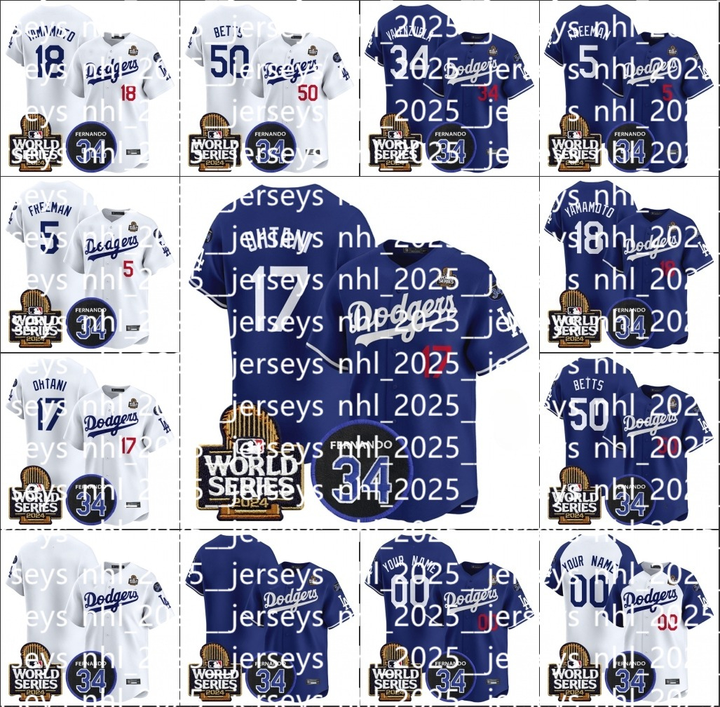 Dodgers Baseball World Series Jersey custom Shohei 17 Ohtani Mookie 50 Betts Freddie 5 Freeman Yoshinobu 18 Yamamoto Fernando Valenzuela No. 34 Patch
