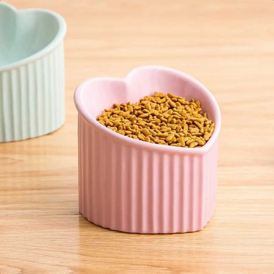 Pink Ceramic Raised Cat Bowls Tilted Elevated Food or Water Bowls Str Free Backflow Prevention Dishwasher and Microwave Safe Le C251009
