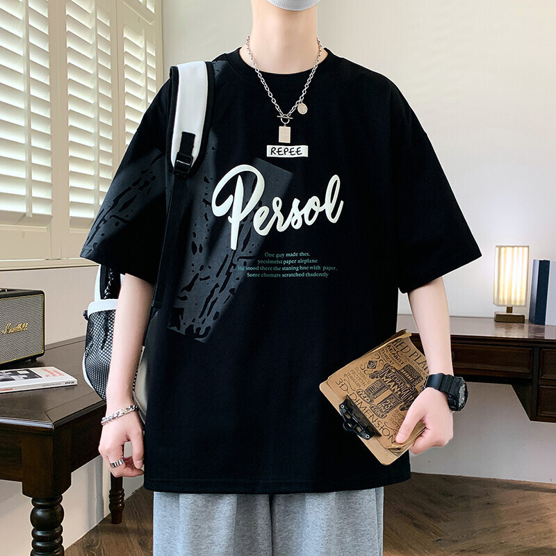220G Heavyweight Short Sleeve Summer Loose Trendy Designer Hoodie Designer Shirt Brand Letter Round Neck T-shirt Half Sleeve American Style Casual White T-shirt