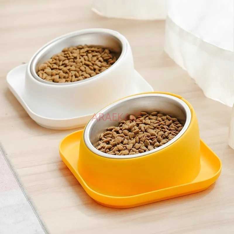 1pcs Slanted mouth cat bowl dog food bowl anti knock stainless steel bowl water drinking integrated rice bowl C251009