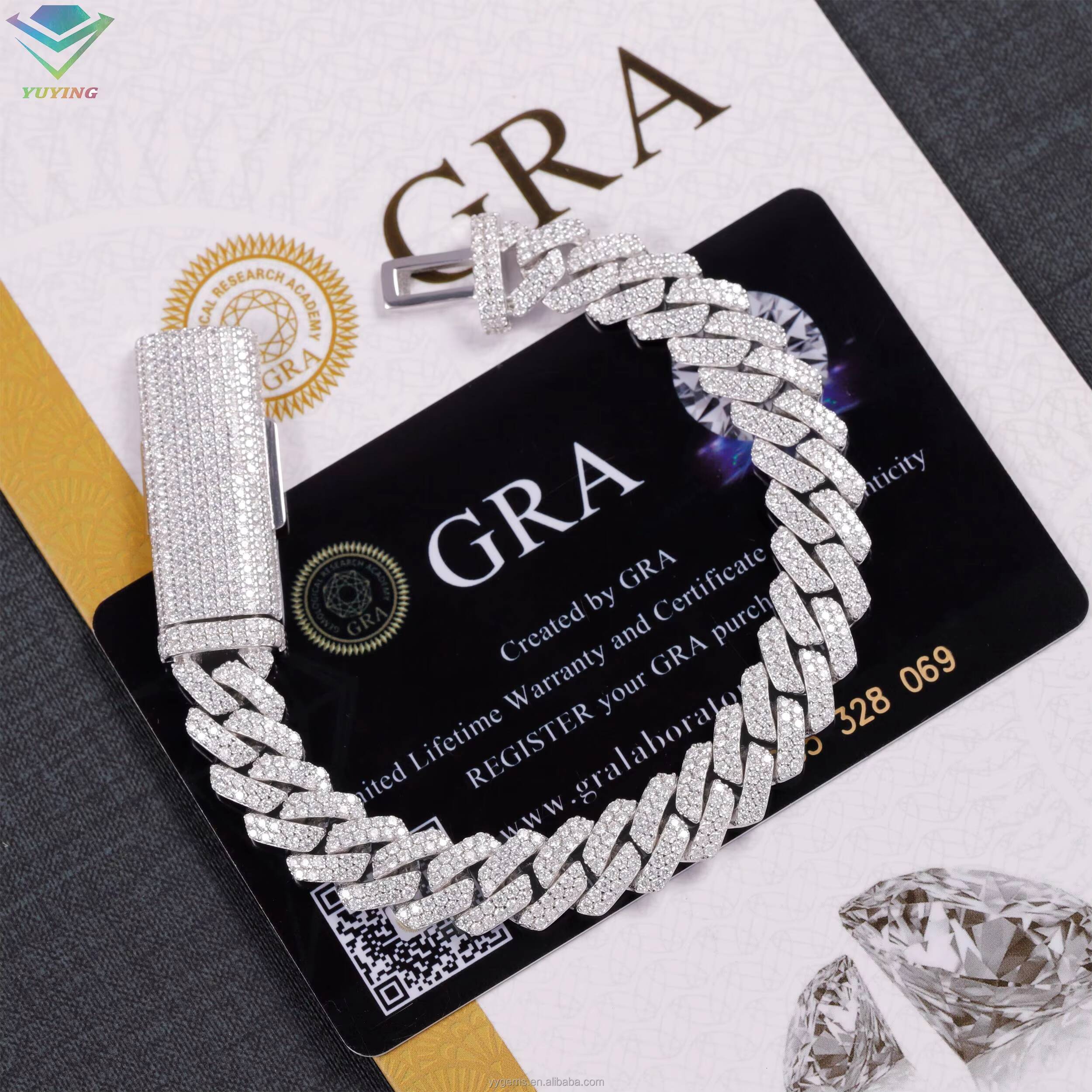 RTS Hot Sale Moissanite Bracelet 2rows 8mm20mm Wide Hip Hop Bracelet S925 Silver VVS Moissanite Diamond Cuban Bracelet for Men