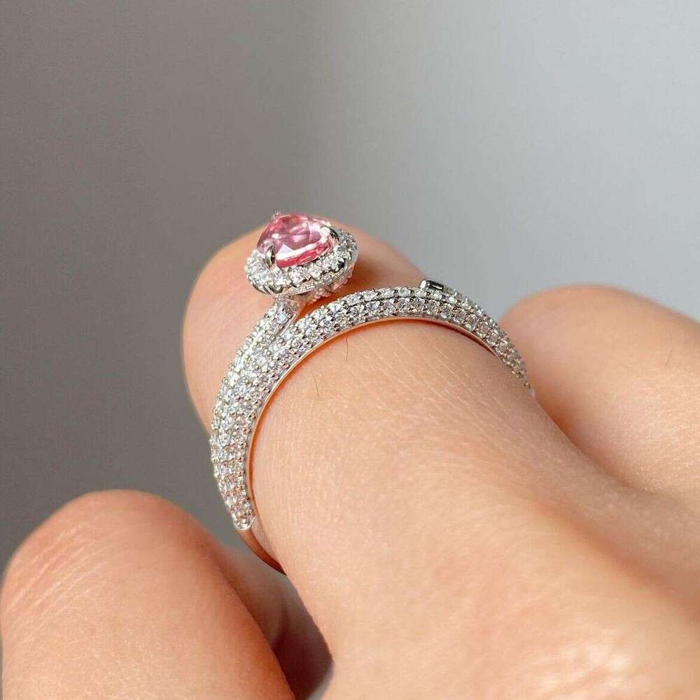 Ring Fine Jewellery Snake Shaped Multi Layer Design with Micro Paved Cubic Zirconia Surround and Pink Cubic Zirconia Water Drop for Party Wear Gift Te