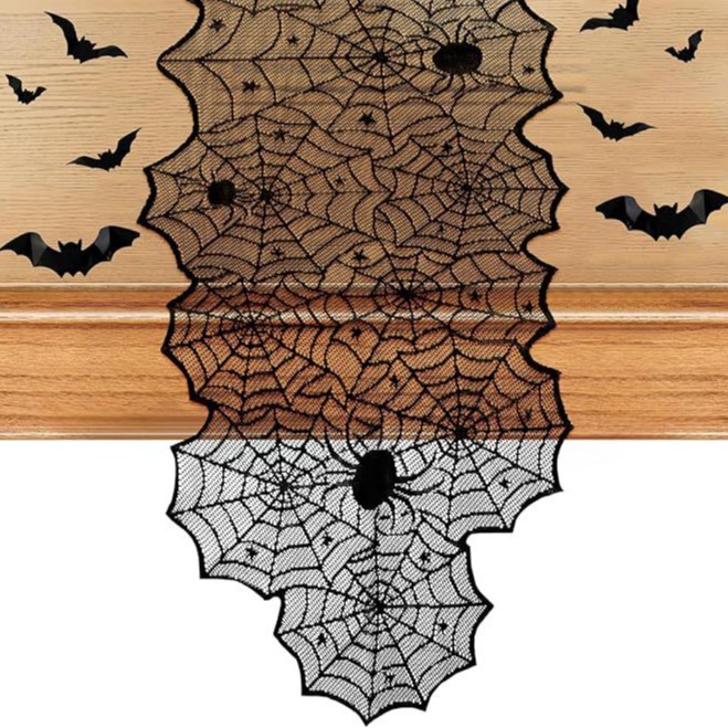Halloween tablecloth spider web fireplace towel disposable bat spider table flag light decoration set ZUQU01