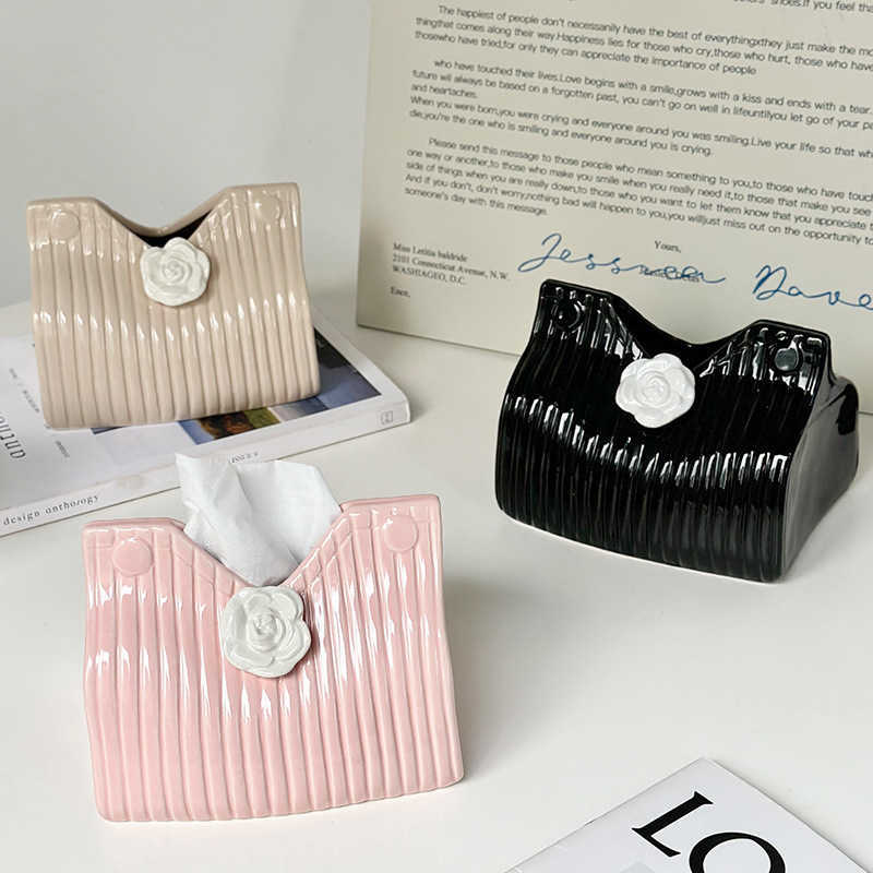 Camellia Tissue Box for Home Use in Living Room and Bedroom HighEnd Desktop Decoration Ceramic Tissue Box C251010