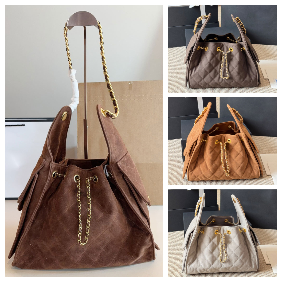 2025 Brown Winter Handbag Designer Suede Bag Women's Drawstring Bucket Bag Luxury Chain Shoulder Bag Lazy Style Hobo Bag Underarm Bag Suede Tote Bag Weekend Bag