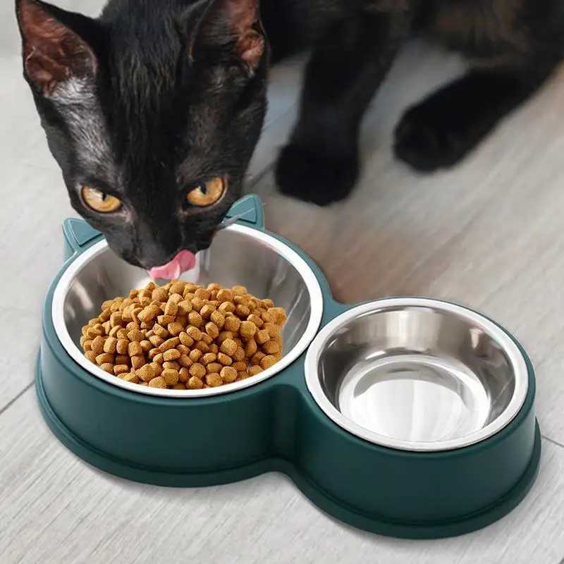 Stainless Steel Cat Bowls Cat Ear Shape Removable Pet Cage Bowl Water And Food Feeder Thickened Puppy Licking Toys Pet Supplies C251009