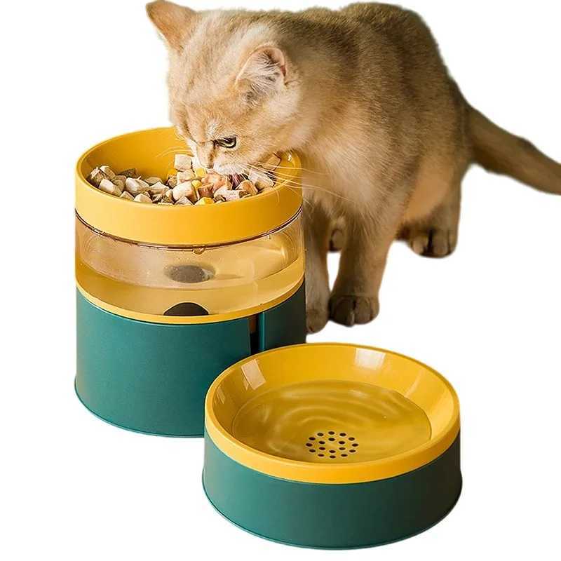 Pet Cat Food Bowl Elevated Dog Bowl 2in1 Automatic Pet Feeder Water Storage Dispenser Splashproof Water Container Removable C251009