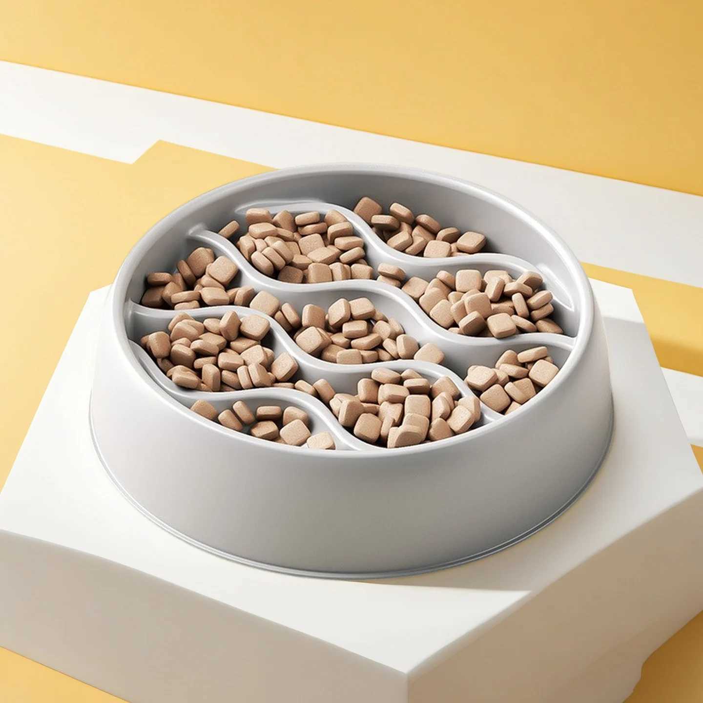 Fashion SlowFeeder Cat Bowl Set AntiSplash Dual Dish Thick PP Plastic for MessFree Eating Choke Prevention C251009