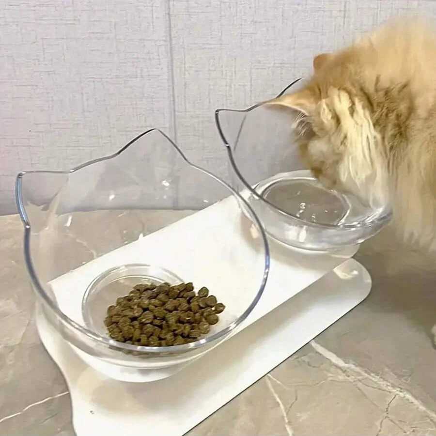 Slanted Mouth Cat Bowl Neck Protector Cat Double Bowl Pet Transparent Bowl Cat Food Bowl Pet Supplies Cat Ear Bowl Dog Food Bowl C251009