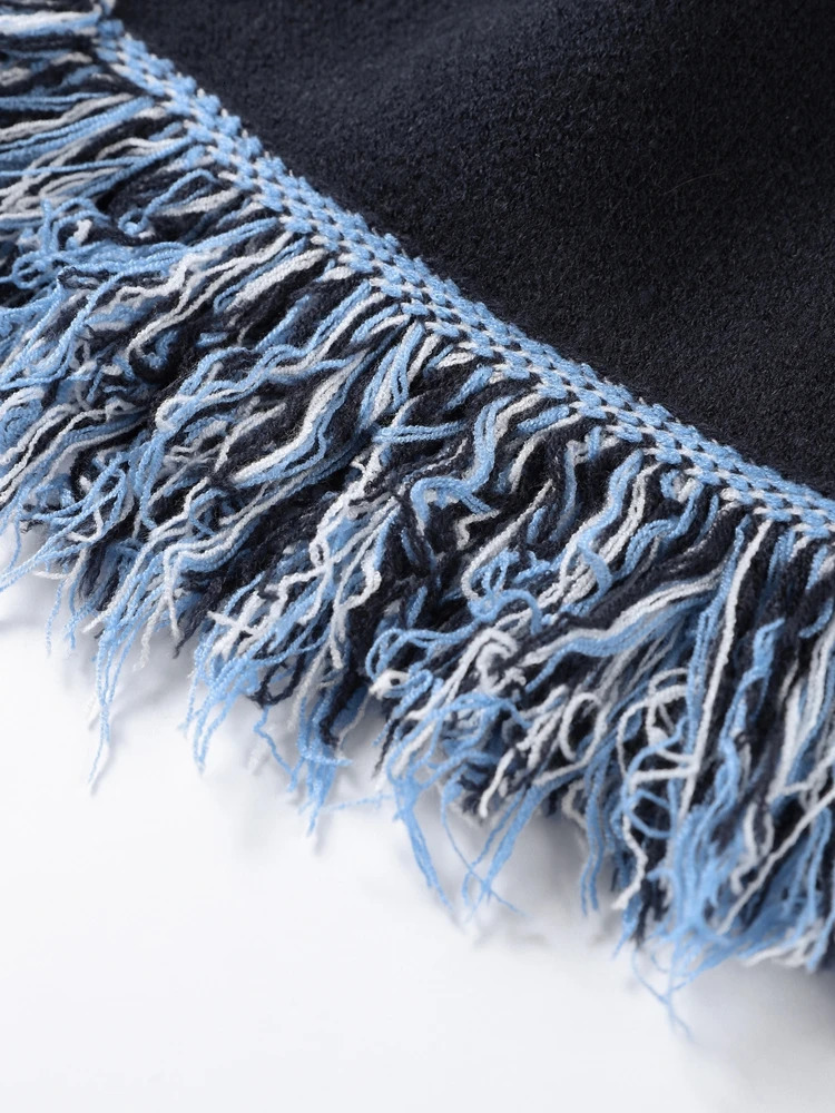 Fashion Tassel Patchwork Knitted Cardigan With Belt Women Long Sleeve Vneck Floral Lace Up Sweater 2025 Autumn Outerwear Street 250929