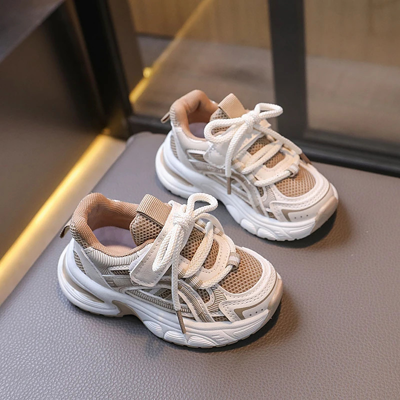 Children Mesh Breathable Chunky Sneakers Unisex Striped White Casual Sport Toddler Boy Girl Running Shoes Kids Tennis 36Y C260130