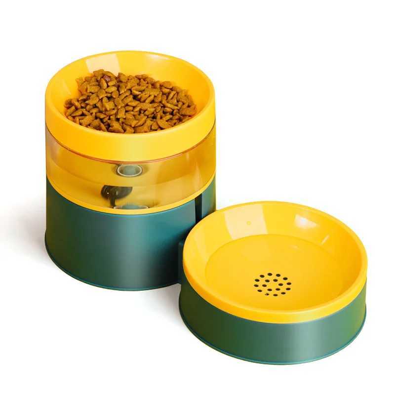 Pet Cat Food Bowl Elevated Dog Bowl 2in1 Automatic Pet Feeder Water Storage Dispenser Splashproof Water Container Removable C251009