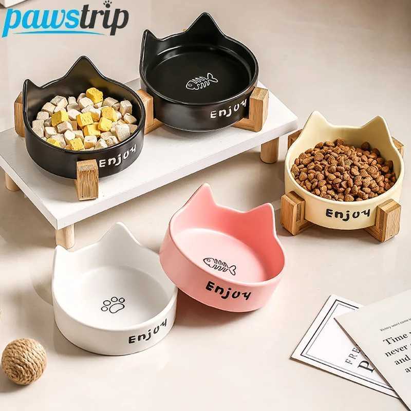 Ceramic Raised cat bowl Anti Rollover Cat Feeder for Small Dogs cats Round Pet Water Bowl Pet Supplies C251009