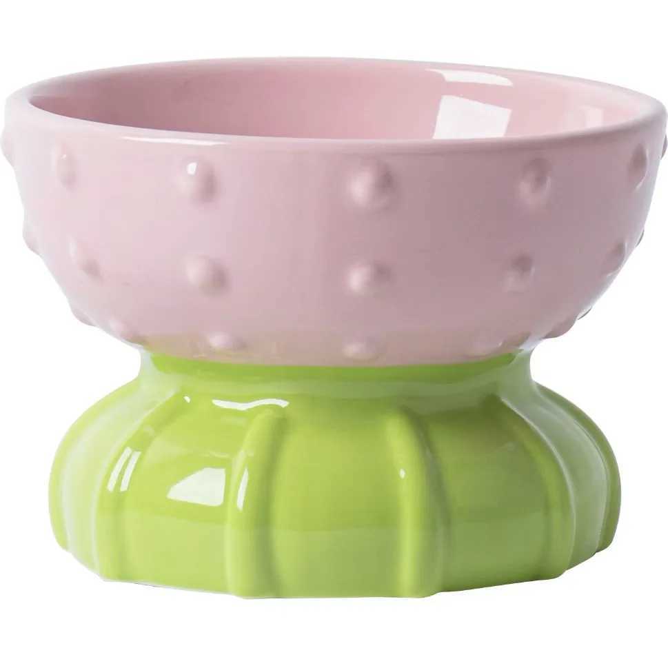 Elevated Ceramic Pet Bowl Cute Raised Cat Dog Dish for Food and Water TipProof Design for Neck Health AntiSpill Feeder Bowl C251009
