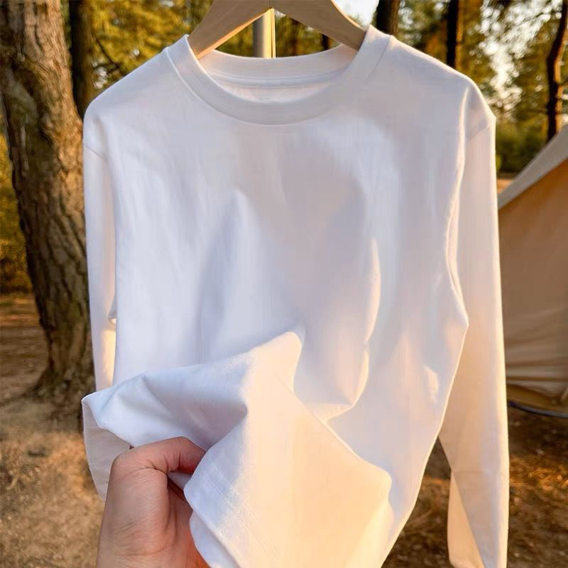 New Pure Cotton Long Sleeve T-shirt Loose White Crew Designer Shirt Neck Sweatshirt Inner Wear Men's Designer Hoodie Basic Base Shirt Top Ins Spring Autumn