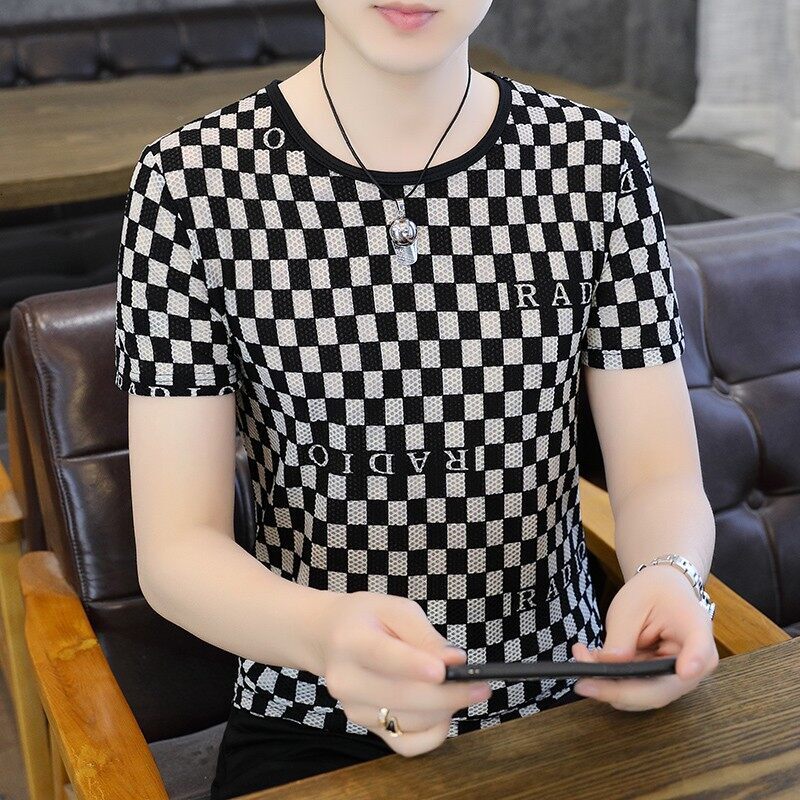 Men's Ice Silk Short Designer Hoodie Sleeve T-shirt Designer Shirt 2025 Summer New Round Neck Half Sleeve Tee Hollow Thin Quick-dry Top